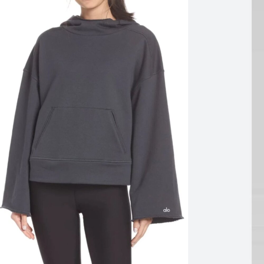 Alo Yoga Low Key French Terry Wide Sleeve Hoodie Gray M